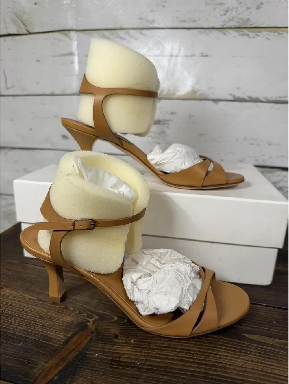 NIB Casadei Italy Tan Leather Ankle Strap Sandals Heels EU 36 Made in Italy